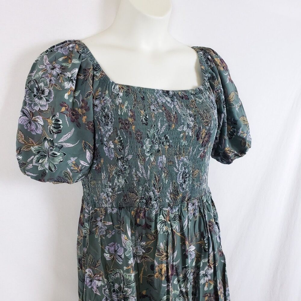 Sage Green Milkmaid Midi Dress Womens L? Cottage Romantic Prairie Garden - Picture 2 of 8